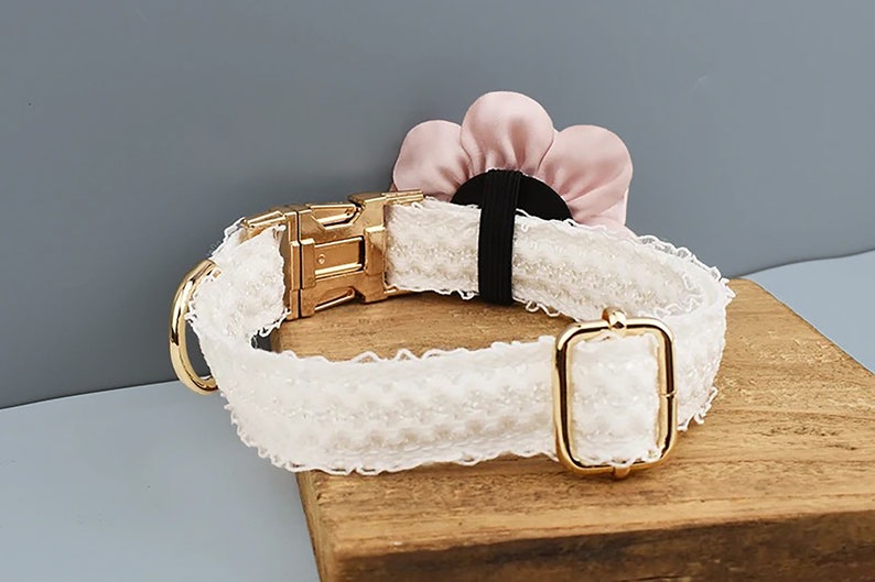 Luxury Custom Lace Dog Wedding Collar and Leash Set Personalized White Collar for Pets image 10