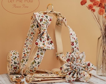 Custom Floral Dog Collar, Leash & Harness Set, Personalized Pet Accessories