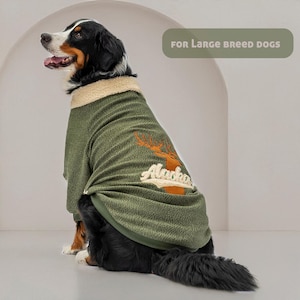 Soft Teddy Fleece Sweatshirt for Large Dogs, Warm Winter Dog Outfit, Cozy Pullover Dog Clothes, Pet Sweater with Alaska & Reindeer Design