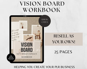 Cartella di lavoro della Vision Board con diritti di rivendita, Impostazione degli obiettivi PLR, Strumento di visualizzazione, Cartella di lavoro Canva PLR, Manifesta i tuoi sogni, Affermazioni