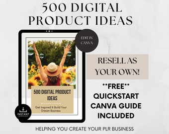 500 Digital Product Ideas eBook: PLR Resell Rights, Canva Guide (Digital Download)