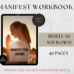 Manifestation Workbook, PLR resell rights for Digital Marketers, Law of Attraction Exercises, Self-Help Lead Magnet, PLR Journal Workbook,