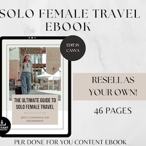 O guia definitivo para viagens solo femininas eBook com direitos de revenda, feito para você, Blogueira de viagens PLR, Dicas de viagens solo, Viagens PLR, eBook Canva