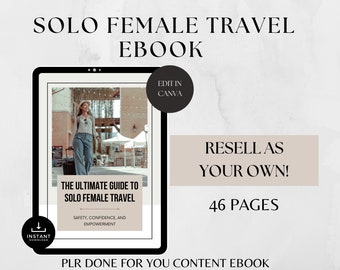 Le guide ultime de l'e-book de voyage pour femme seule avec droits de revente, fait pour vous, blogueur de voyage DPP, conseils de voyage en solo, voyage DPP, ebook Canva