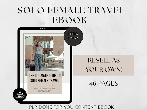 Solo Female Travel Guide eBook: PLR Resell Rights, Canva (46 Pages)