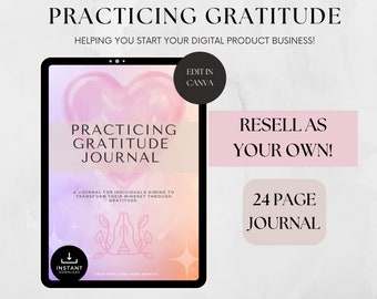 Gratitude Journal Template: PLR Resell Rights, Canva Journal (A4)