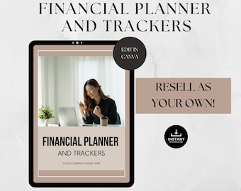 Pianificatore finanziario e tracker con diritti di rivendita, tracker di risparmio, modello Canva per pianificatore finanziario PLR, rivendita come tuo