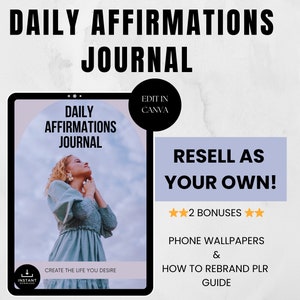 Affirmations Journal mit Wiederverkaufsrechten, Affirmations Journal mit Telefon-Hintergründen, Morgen Abend Affirmationen, PLR Affirmationen