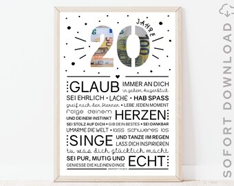 20 Geburtstag Geldgeschenk für Mann und Frau | Minimalistisches Bild mit ermutigenden Worten | Sofort download | ZUM AUSDRUCKEN