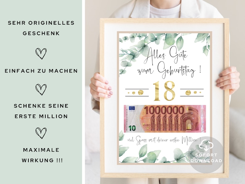 Poster deine erste million Eukalyptus 18. Geburtstag Geburtstag Geldgeschenk Geschenk mit Geld Sofort Download ZUM AUSDRUCKEN image 3