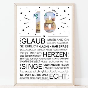 18 Geburtstag Geldgeschenk für Mädchen und Jungen | Minimalistisches Bild mit ermutigenden Worten | Sofort download | ZUM AUSDRUCKEN
