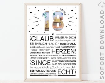 18 Geburtstag Geldgeschenk für Mädchen und Jungen | Minimalistisches Bild mit ermutigenden Worten | Sofort download | ZUM AUSDRUCKEN