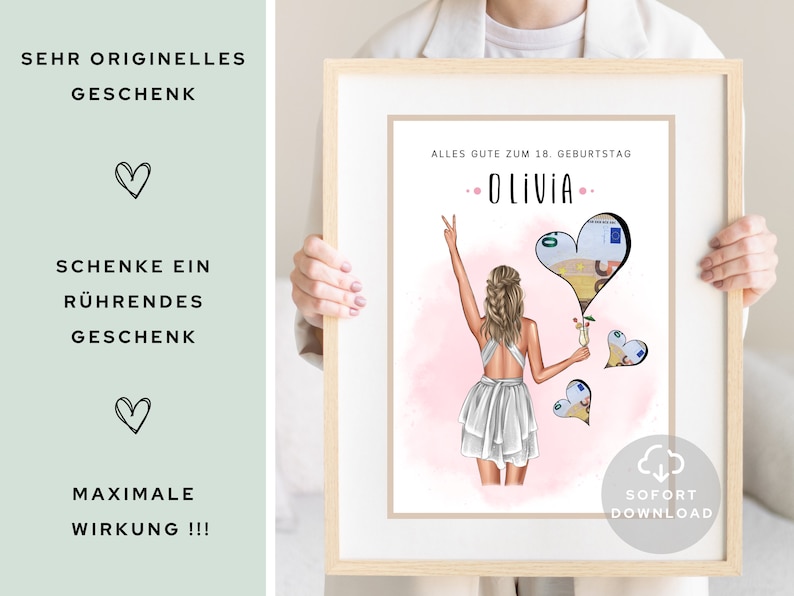 Personalisiertes Geldgeschenk zum Geburtstag mit Alter und Vorname Für Mädchen, Tochter, Frau Sofort Download ZUM AUSDRUCKEN image 2