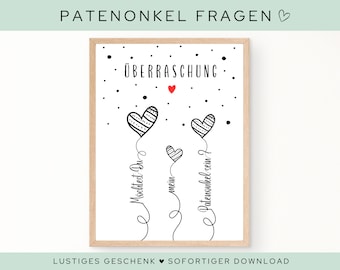 Patentonkel Fragen | Überraschungsgeschenk für Patenonkel | Schwangerschaft Verkünden | Baby Verkündung | Sofort Download | ZUM AUSDRUCKEN