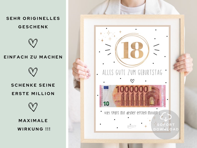 Geldgeschenk Geburtstag 18 Geldgeschenk Geburtstag deine erste million Geschenk mit Geld Sofort Download ZUM AUSDRUCKEN image 3