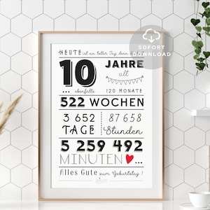 10 Geburtstag Poster Minuten, Stunden, Tage, Monate, Jahre Geburtstag 10. Geburtstag Deko-Karte Sofort Download ZUM AUSDRUCKEN Bild 7