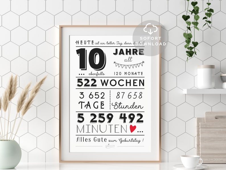 10 Geburtstag Poster Minuten, Stunden, Tage, Monate, Jahre Geburtstag 10. Geburtstag Deko-Karte Sofort Download ZUM AUSDRUCKEN Bild 7