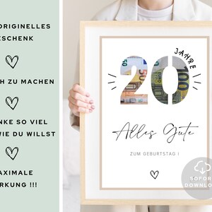 20 Geburtstag Geldgeschenk Geldverpackung für Geburtstag Geschenk mit Geld Geld 20 Geburtstag Sofort Download ZUM AUSDRUCKEN zdjęcie 3