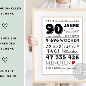 90 Geburtstag Poster Minuten, Stunden, Tage, Monate, Jahre Geburtstag 90. Geburtstag Deko-Karte Sofort Download ZUM AUSDRUCKEN Bild 2