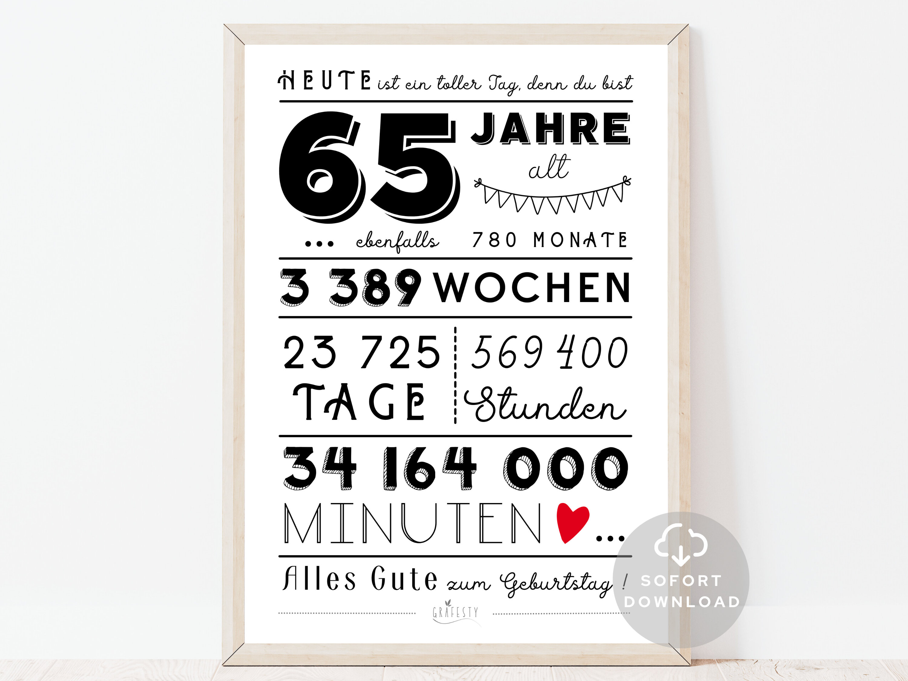 65. Geburtstag Mann 65. Geburtstag Frau Minuten, Stunden, Tage, Monate