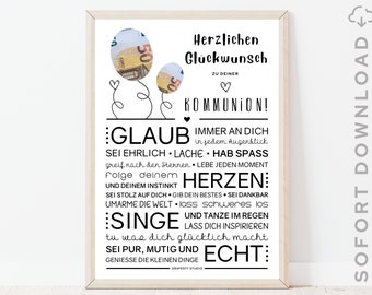 Originelles Kommunionsgeschenk für Mädchen und Jungen | Minimalistisches Bild mit ermutigenden Worten | Sofort download | ZUM AUSDRUCKEN