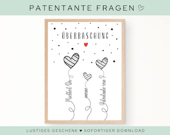 Patentante Fragen | Überraschungsgeschenk für Patentante | Schwangerschaft Verkünden | Baby Verkündung | Sofort Download | ZUM AUSDRUCKEN