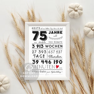 75. Geburtstag Mann 75. Geburtstag Frau Minuten, Stunden, Tage, Monate, Jahre Geburtstag Sofort Download ZUM AUSDRUCKEN Bild 6