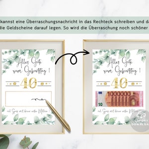 Geldgeschenk zum 40. Geburtstag Deine erste Million Geburtstag Geldgeschenk Geschenk mit Geld Sofort Download ZUM AUSDRUCKEN image 5