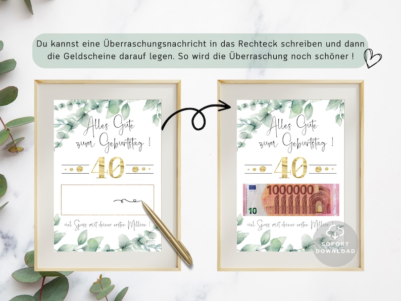 Geldgeschenk zum 40. Geburtstag Deine erste Million Geburtstag Geldgeschenk Geschenk mit Geld Sofort Download ZUM AUSDRUCKEN Bild 5