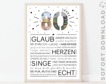 80 Geburtstag Geldgeschenk für Mann und Frau | Minimalistisches Bild mit ermutigenden Worten | Sofort download | ZUM AUSDRUCKEN