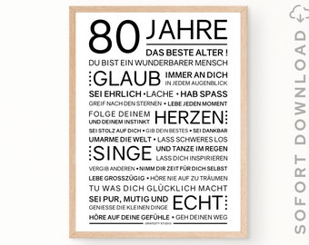 Minimalistisches Bild mit ermutigenden Worten zum 80. Geburtstag | 80. Geburtstag Geschenk | Sofort download | ZUM AUSDRUCKEN