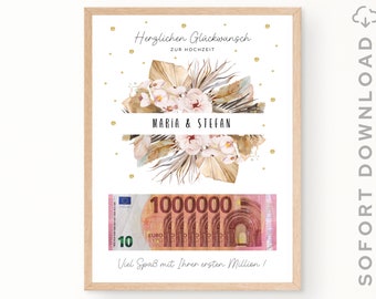 Ihre erste Million zur Hochzeit | Personalisiertes Geldgeschenk für Brautpaar | Hochzeitsgeschenke Geld | Zum selbst ausdrucken