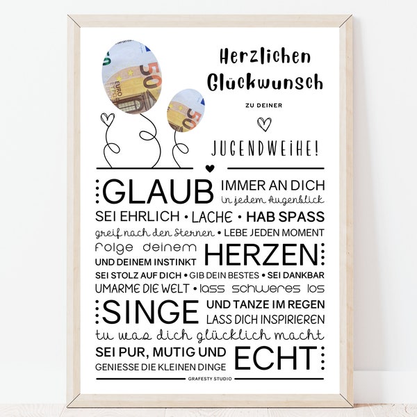 Originelles Jugendweihe-Geschenk für mädchen und jungen | Minimalistisches Bild mit ermutigenden Worten | Sofort download | ZUM AUSDRUCKEN