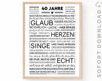 Motivierendes und Positives Bild zum 40. Geburtstag | 40. Geburtstag Geschenk | Poster mit Worten | Sofort download | ZUM AUSDRUCKEN