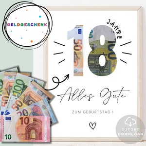 18 Geburtstag Geldgeschenk Geldverpackung für Geburtstag Geschenk mit Geld Geld 18 Geburtstag Sofort Download ZUM AUSDRUCKEN Bild 2