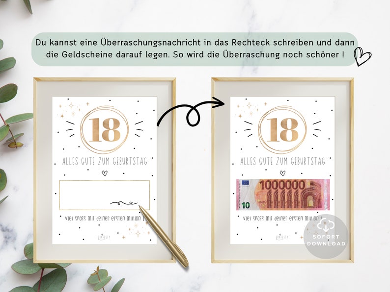 Geldgeschenk Geburtstag 18 Geldgeschenk Geburtstag deine erste million Geschenk mit Geld Sofort Download ZUM AUSDRUCKEN image 5