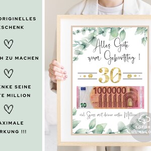 Geldgeschenk zum 30. Geburtstag Deine erste Million Geburtstag Geldgeschenk Geschenk mit Geld Sofort Download ZUM AUSDRUCKEN zdjęcie 3