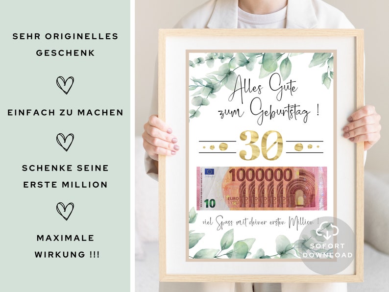 Geldgeschenk zum 30. Geburtstag Deine erste Million Geburtstag Geldgeschenk Geschenk mit Geld Sofort Download ZUM AUSDRUCKEN Bild 3