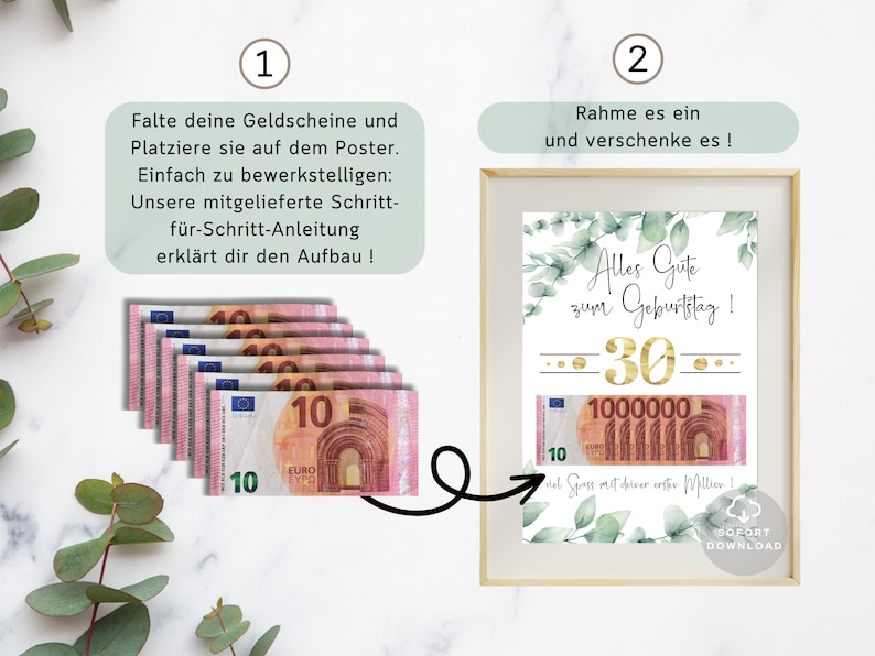 Geldgeschenk zum 30. Geburtstag Deine erste Million Geburtstag Geldgeschenk Geschenk mit Geld Sofort Download ZUM AUSDRUCKEN image 4