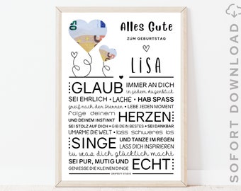 Personalisiertes Herz Geldgeschenk zum Geburtstag für Junge und Mädchen | Geburtstag Geschenk mit Vorname |  Zum selbst ausdrucken