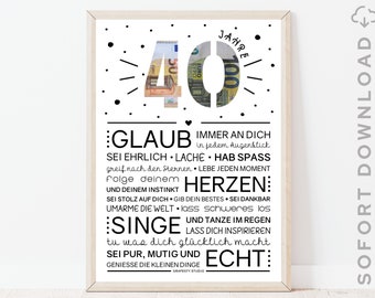 40 Geburtstag Geldgeschenk für Mann und Frau | Minimalistisches Bild mit ermutigenden Worten | Sofort download | ZUM AUSDRUCKEN
