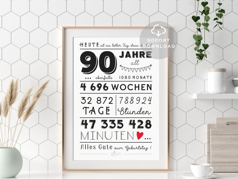 90 Geburtstag Poster Minuten, Stunden, Tage, Monate, Jahre Geburtstag 90. Geburtstag Deko-Karte Sofort Download ZUM AUSDRUCKEN Bild 7