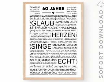 Motivierendes und Positives Bild zum 60. Geburtstag | 60. Geburtstag Geschenk | Poster mit Worten | Sofort download | ZUM AUSDRUCKEN