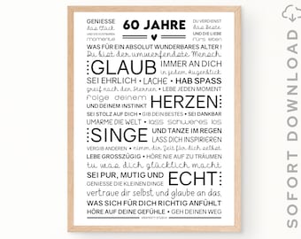 Motivierendes und Positives Bild zum 60. Geburtstag | 60. Geburtstag Geschenk | Poster mit Worten | Sofort download | ZUM AUSDRUCKEN