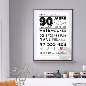 90 Geburtstag Poster Minuten, Stunden, Tage, Monate, Jahre Geburtstag 90. Geburtstag Deko-Karte Sofort Download ZUM AUSDRUCKEN Bild 3