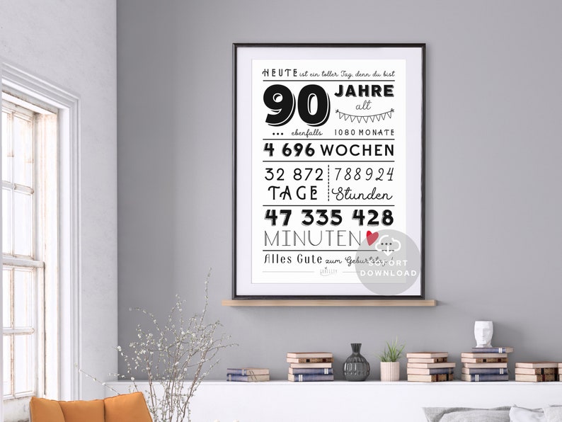 90 Geburtstag Poster Minuten, Stunden, Tage, Monate, Jahre Geburtstag 90. Geburtstag Deko-Karte Sofort Download ZUM AUSDRUCKEN Bild 3