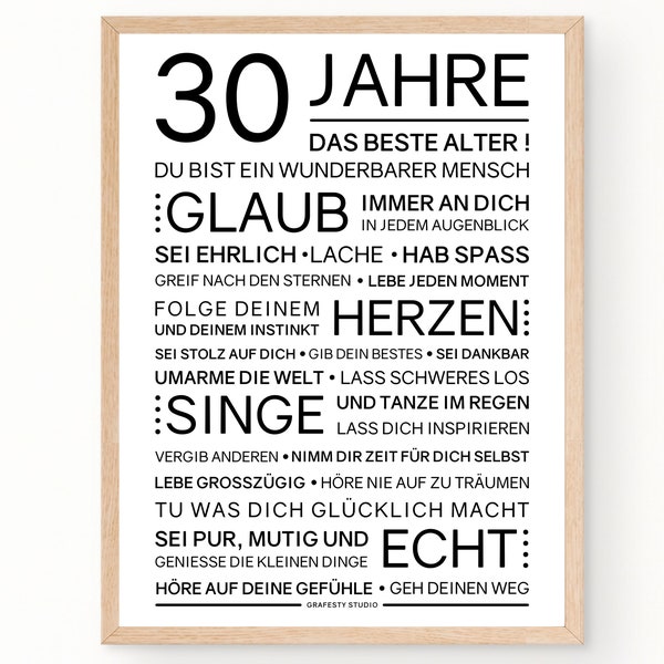 Minimalistisches Bild mit ermutigenden Worten zum 30. Geburtstag | 30. Geburtstag Geschenk | Sofort download | ZUM AUSDRUCKEN