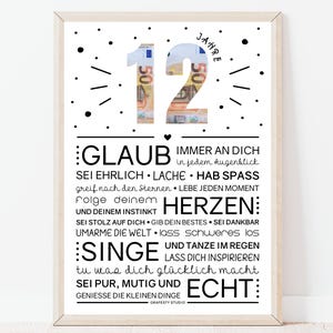 12 Geburtstag Geldgeschenk für Mädchen und Jungen | Minimalistisches Bild mit ermutigenden Worten | Sofort download | ZUM SELBSTAUSDRUCKEN