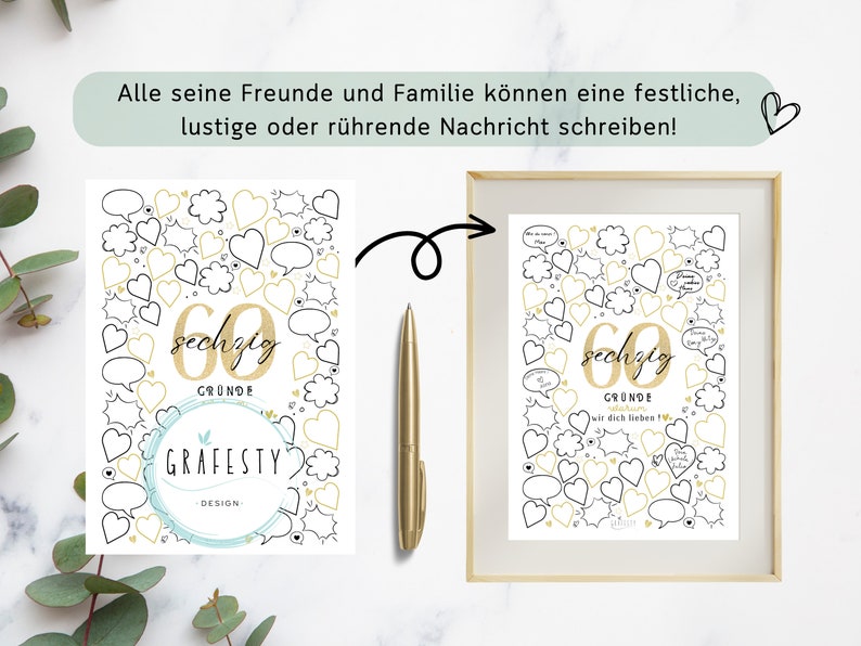 Gästebuch Geburtstag 60 60 Gründe, warum wir dich lieben Geburtstagskarte 60. Personalisiertes Geschenk Download ZUM AUSDRUCKEN imagem 3