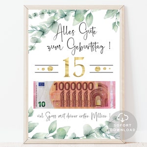Geldgeschenk zum 15. Geburtstag | Deine erste Million | Geburtstag Geldgeschenk | Geschenk mit Geld | Sofort Download | ZUM AUSDRUCKEN